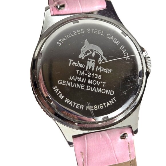 Techno Master Womens Pink Heart Diamond Dial Pink Leather Band Watch TM2135 Rare - Picture 6 of 10
